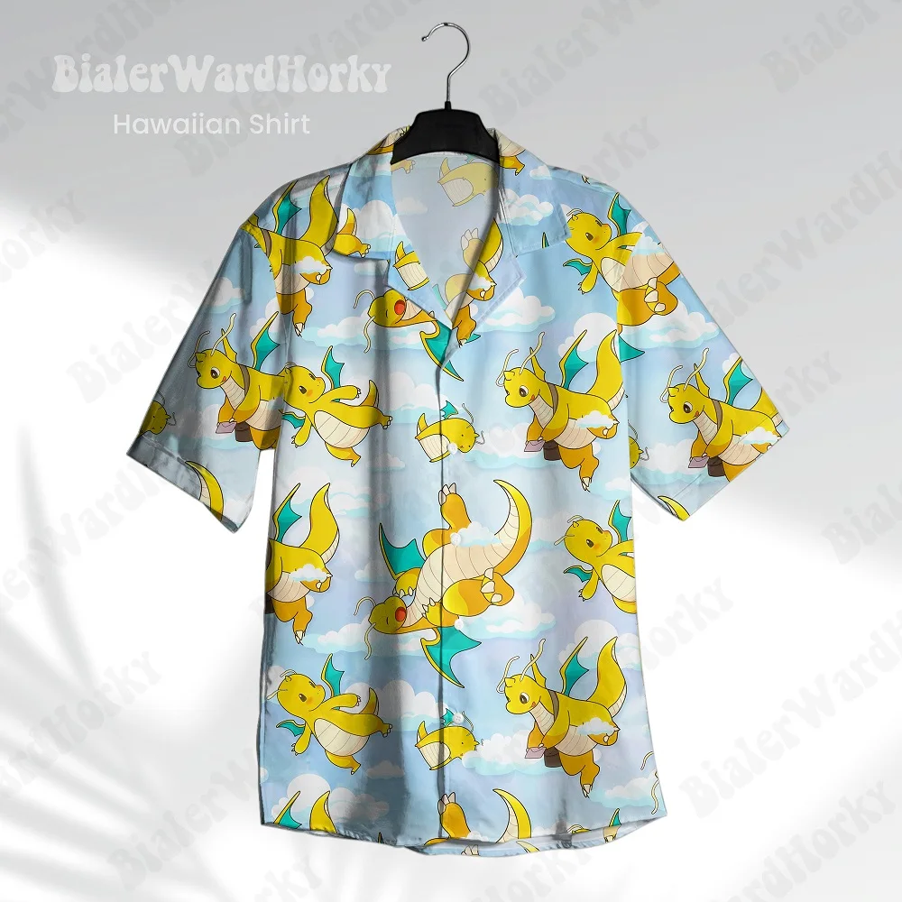 하와이 여름 귀여운 만화 프린트 셔츠 남성용 반팔 셔츠 오버 사이즈 반팔 힙합 streetwear 남성용상의
