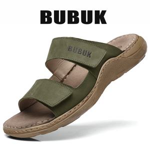 첫 번째 레이어 소 가죽 새로운 남성 캐주얼 슬리퍼 미끄럼 방지 여름 해변 샌들 야외 레저 스포츠 해변에 적합