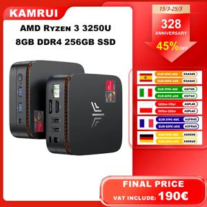 KAMRUI E1 미니 PC AMD R3 3250U 8GB DDR4 RAM 256GB M.2 SSD 최대 3.5GHz 듀얼 4K Wi-Fi5 Win11PRO 마이크로 데스크탑 컴퓨터 (사무용)