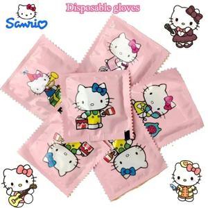 100pcs Sanrio 헬로 키티 Kawaii 두꺼운 휴대용 일회용 장갑 만화 패턴 독립 포장 도매