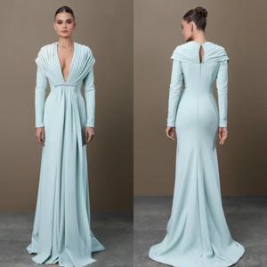 맞춤형 섹시한 패션 저지 플리츠 드레이프 라인스톤 a 라인 v 넥 롱 드레스 맞춤형 행사 드레스 우아한 고품질