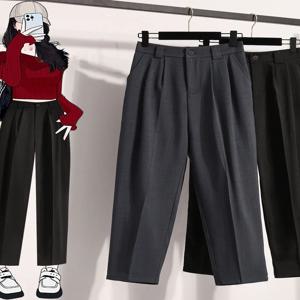 플러스 사이즈 캐주얼 얇은 하렘 팬츠 하이웨이스트 스트레이트 레그 9부 슬랙스 통통한 여성을 위한 봄 여름 루즈핏
