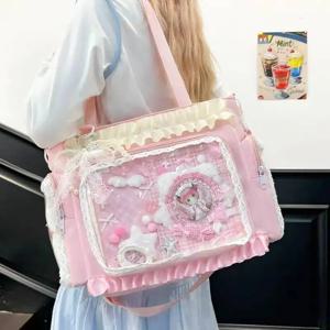 Y2K 신상 스윗 이타 숄더백 로리타 걸 투명 크로스백 여성용 대용량 레이스 토트백 귀여운 DIY 디스플레이 핸드백