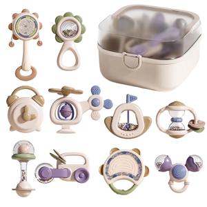 10개입 아기 딸랑이 & 치발기 세트 유아 장난감 6개월 이상 치발기 잡기 및 흔들기 장난감 감각 장난감 부드러운 질감 신생아 선물