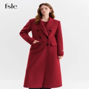 FSLE 여성 맞춤형 코트 더블 페이스 트위드 오버사이즈 플래터링 실루엣 프리미엄 울 아우터웨어 2025 겨울 신상품