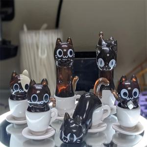 고양이 카페 커피 스타일링 블라인드 박스 투명 재미있는 자세 액션 피규어 모델 컬렉션 장난감 데스크탑 장식 서프라이즈 선물