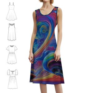 팀워크(행복한 버전) 여성용 꽃무늬 스모크 드레스 봄 여름 캐주얼 드레스 파티용 팀워크 함께 그림 그리기 재미