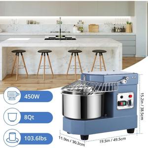 450W 듀얼 회전 반죽기, 안전 보호막 및 타이머 포함, 레스토랑 피자 가게용 베이킹 장비