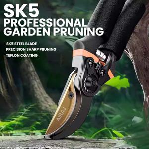 AIRAJ 8.5인치 전지가위 SK5 블레이드 가지치기 가위 분재 과일나무 꽃용 전지가위, 인체공학적 미끄럼 방지 손잡이