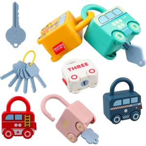 몬테소리 자동차 자물쇠 장난감(열쇠 포함) - 숫자 및 알파벳 매칭 게임, 감각 교육 보조 교구, 어린이를 위한 교육 선물