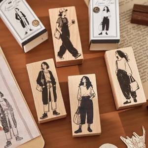 창의적인 패션 소녀 나무 스탬프 빈티지 식물 콜라주 고무 스탬프 DIY 스크랩북 표준 나무 식물 스탬프
