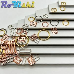100개 로이시 6mm-25mm 금속 브라 스트랩 조절 버클 세트 슬라이더 링 클립 란제리 바느질 DIY용
