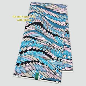 오리지널 그랜드 슈퍼 더치 왁스 원단, 글리터가 들어간 슈퍼 홀랜다이스 왁스 6야드, 의류 재봉, 웨딩 및 파티용