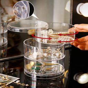 360도 회전하는 쥬얼리 정리함 투명 플라스틱 보관함 컴팩트 다층 귀걸이 반지 홀더 방진 데스크탑 디스플레이 케이스