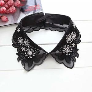 파티 여성용 라인스톤 꽃잎 레이스 가짜 네크라인 셔츠 칼라 가짜 칼라