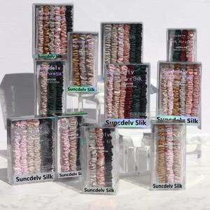 3PCS 100% 순수 뽕나무 실크 머리 Scrunchie 수제 Hairbands 여자 여자 헤어 액세서리 순수한 색상 자연 HairTies 상자