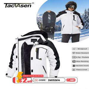 TACVASEN 겨울 방수 스키 스노우보드 재킷, 여성용 보온 헤비 플리스 재킷, 캐주얼 작업 레인 코트, 바람막이 파카