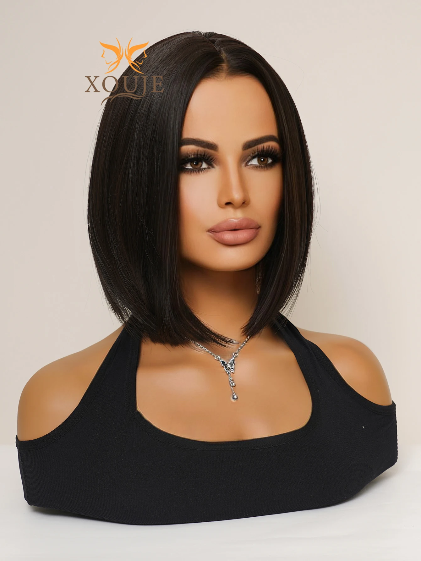 블랙 다크 브라운 여성용 단발 밥 가발, 하이 퀄리티 합성 가발, 달콤하고 귀여운 여성용 데일리 사용, 내열성 화학 섬유 가발