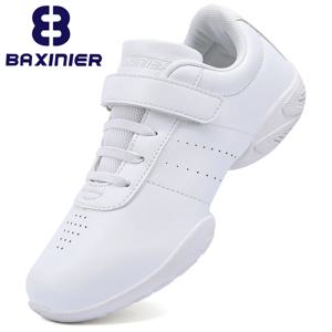 BAXINIER Girls 흰색 치어 리더 댄스 신발 운동 훈련 테니스 통기성 청소년 경쟁 치어 리더 스니커즈