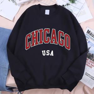 Chicago Usa 클래식 시티 그래픽 의류 스웨트 남자 하라주쿠 루즈 한 옷 o 넥 풀오버 남성복 플리스 플리스 풀오버