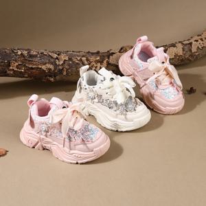 통기성 야외 테니스 패션 키즈 스니커즈, 어린이 신발, 블링 블링 소프트 솔, 용수철, 여아 스포츠 신발, 2025 신제품