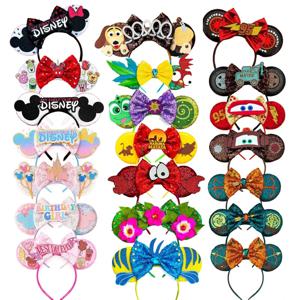 새로운 디자인 미키 마우스 귀 헤어 밴드 아이 성인 축제 파티 스팽글 활 헤어 밴드 여성 아기 소녀 파티 헤어 액세서리 선물