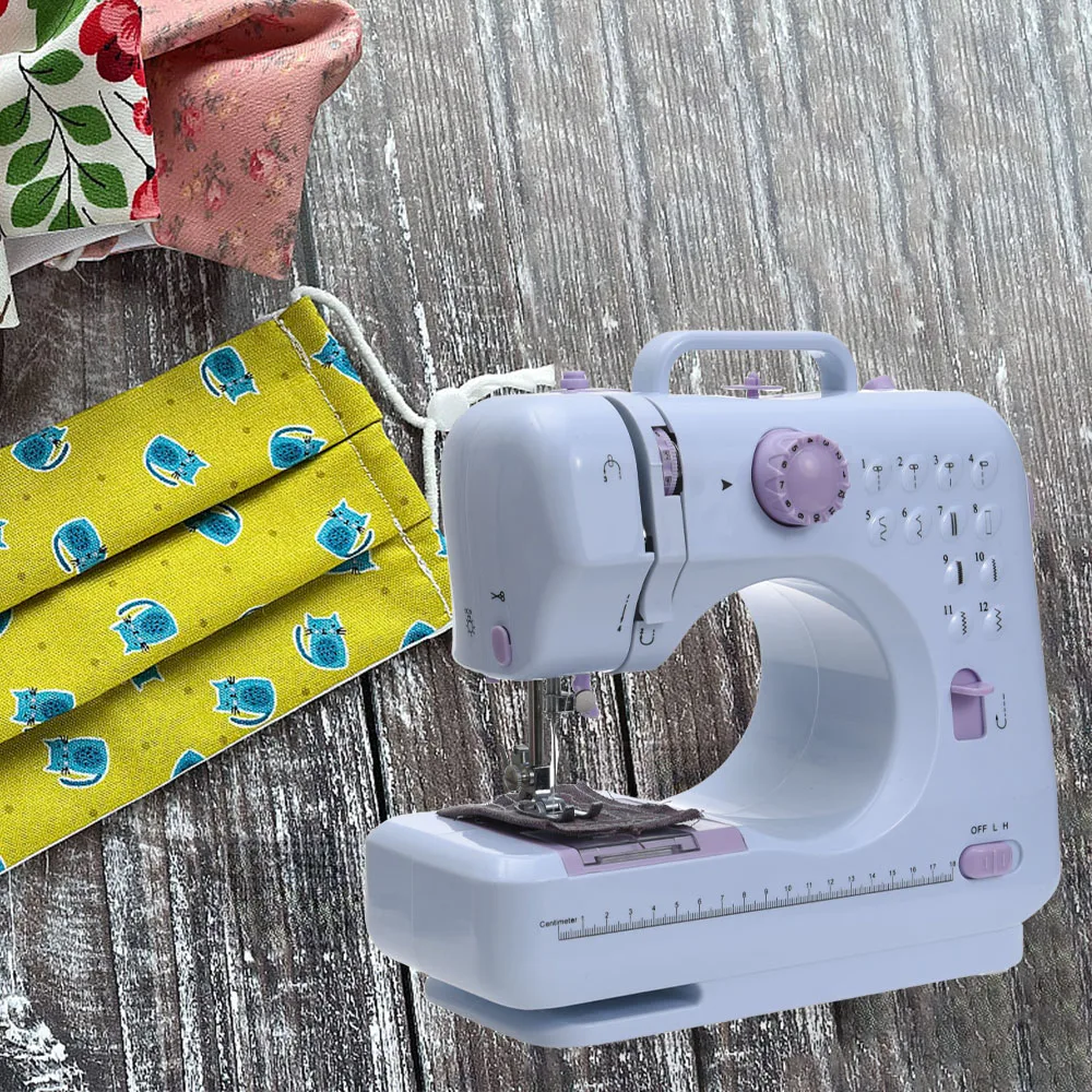 미니 가정용 휴대용 재봉틀 12 스티치 전기 공예 수선 오버록 페달 교체 가능한 노루발 초보자 DIY