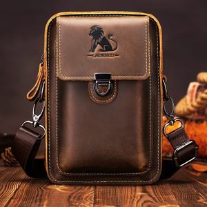 패션 남성용 천연 가죽 허리 가방 다용도 캐주얼 숄더백 소형 여행용 휴대폰 및 필수품용 패니 팩