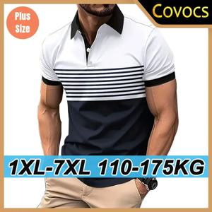 여름 남성 플러스 사이즈 폴로 셔츠 7XL 110-175kg 패션 반팔 티셔츠 버전 버튼 업 칼라 탑 남성 비즈니스 의류