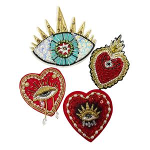 1개 하트 비즈 스팽글 하트 눈 모양 패션 배지 아플리케 자수 비즈 패치 의류용