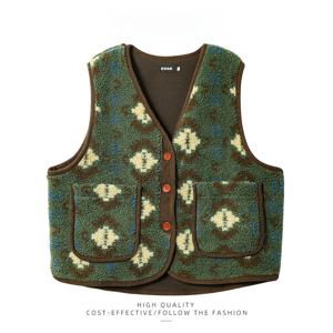 PAIXIANG 빈티지 플래드 여성 민소매 조끼 루즈핏 아우터 레이어드 탑 V넥 버튼 디테일 가을 겨울 패션