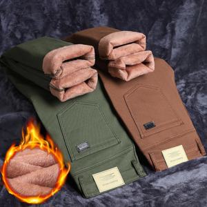 겨울 새 코튼 플리스 청바지 남성용 핏 스트레이트 따뜻한 플러스 벨벳 데님 바지 패션 따뜻한 부드러운 탄성 캐주얼 바지