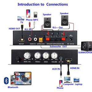 오디오 파워 앰프 80Wx2 서브우퍼 HI-FI 2.1CH 오디오 RCA AUX HDMI 앰프 스테레오 베이스 사운드 베이스 MP3 차량용 파워 앰프