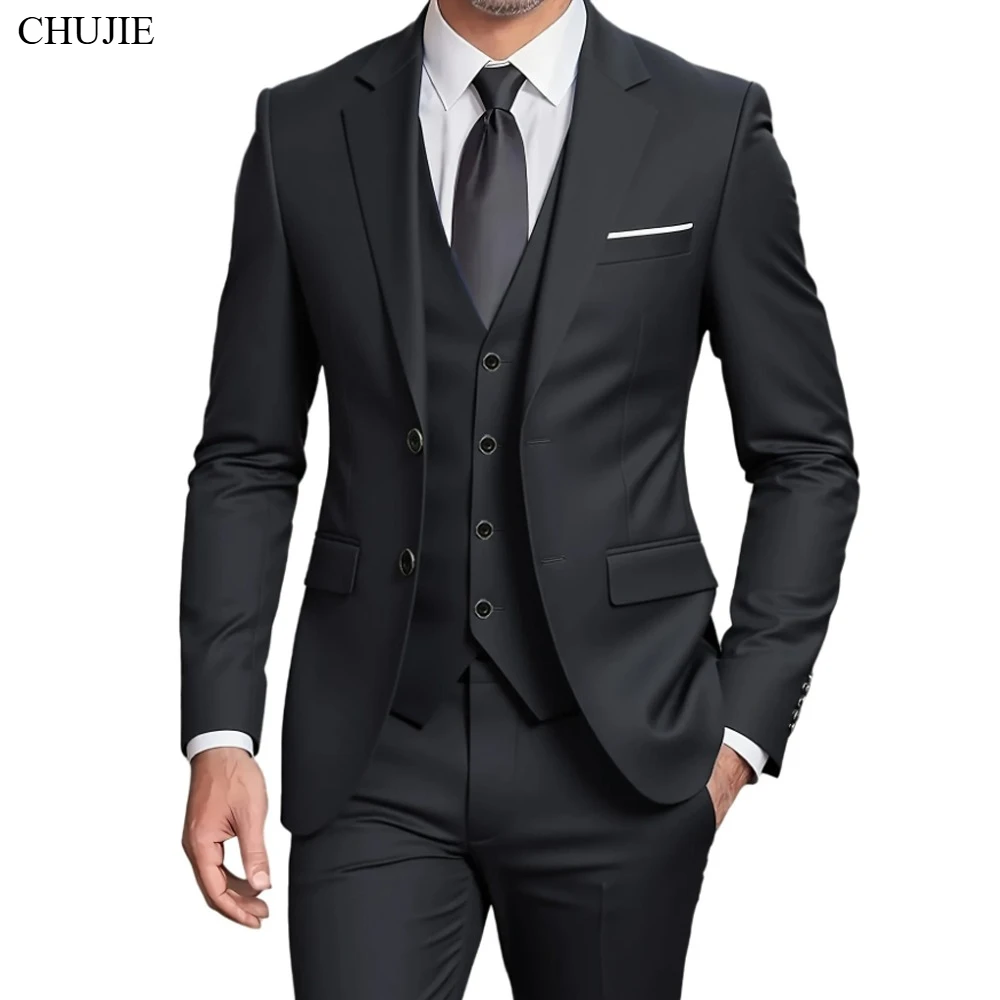 고품질 남성 정장 웨딩용 3피스 2세트 우아한 재킷 조끼 바지 블레이저 신축성 맞춤형 포멀 풀 2025 의상