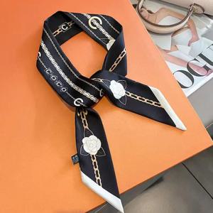 5*90cm 프렌치 엘레강트 블랙 앤 화이트 타이드 핸들 백 롱 스몰 실크 스카프 여성용 양면 트윌 얇은 리본 헤드밴드