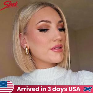 세련된 갈색 금발 인모 가발 여성용 13X6X1 스트레이트 밥 레이스 프론트 가발 짧은 스트레이트 브라질리언 헤어 가발