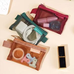 작은 사각형 솔리드 컬러 동전 가방 메쉬 립스틱 키 헤드폰 주최자 홀더 버스 은행 신용 카드 가방 보관