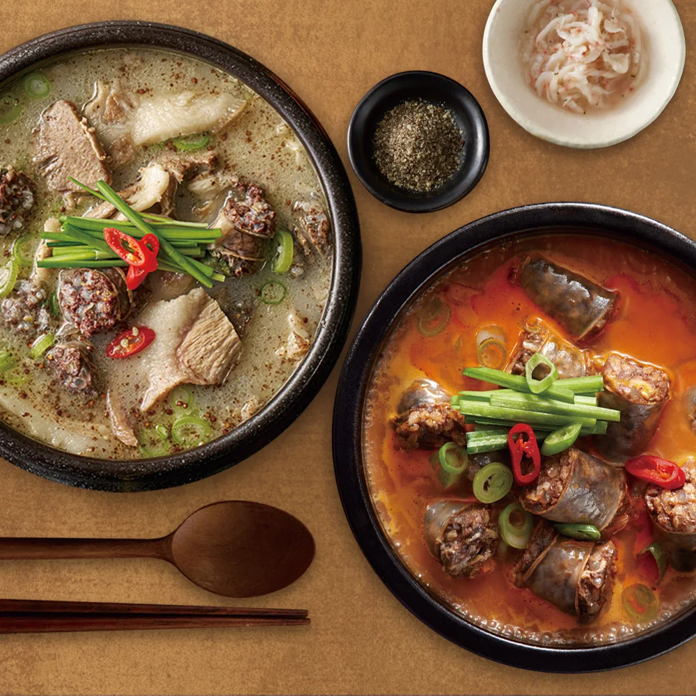 [솔로식당] 순대국 X 2팩 + 열 순대만 순대국 X 2팩 (팩당 450g)