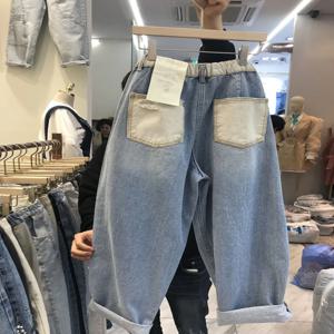 플러스 사이즈 여성용 데드진 하이웨이스트 스트레이트 레그 할란 캐럿 팬츠 봄 가을 슬리밍 루즈핏 나인피스 진