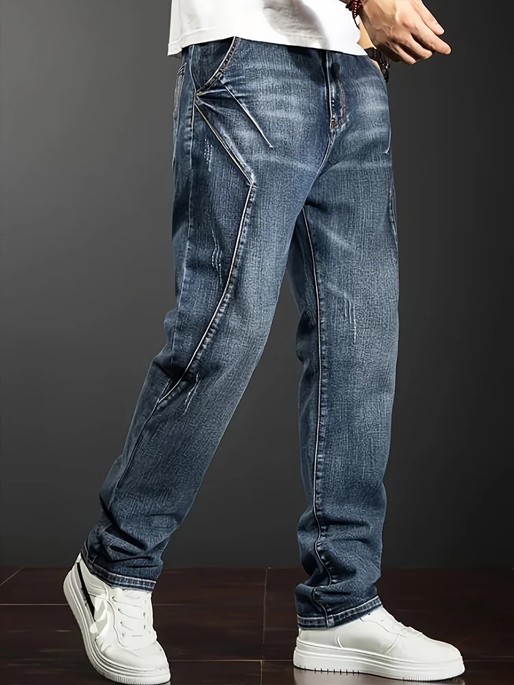 남성용 신상 스트레이트 레그 신축성 있는 청바지 캐주얼 팬츠 개성 디자인 편안한 착용감 모던 스타일