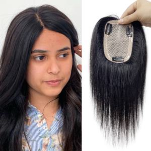 고품질 100% 인모 실크 베이스 레이스 핸드메이드 가발, 클립형 원피스 헤어 익스텐션, 여성용 탑피스 가발