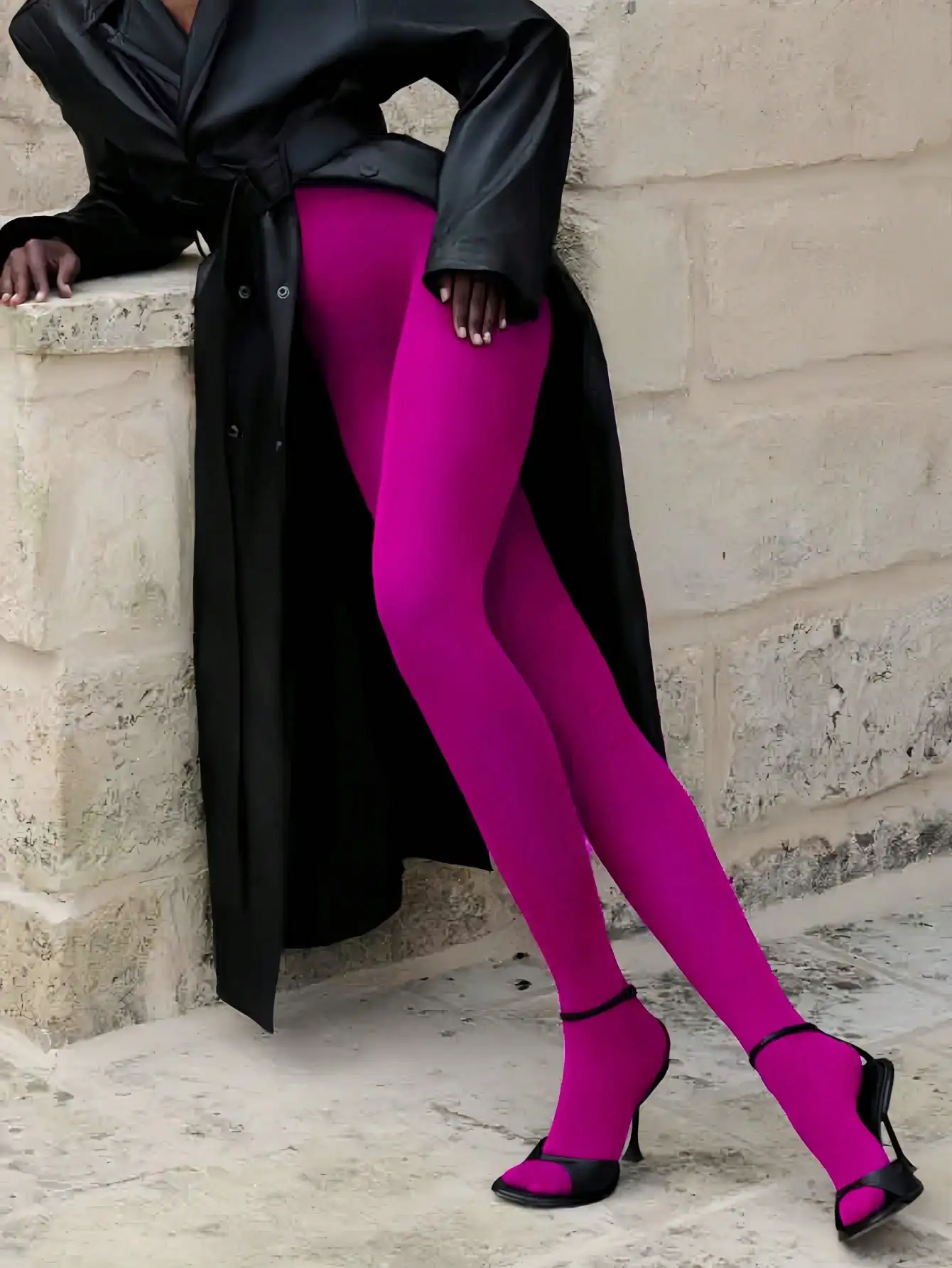 여성용 생생한 마젠타색 불투명 타이즈, 고탄력 패션 팬티스타킹, 대담한 컬러의 발목까지 오는 레깅스