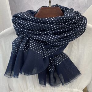 블루 폴카 도트 코튼 린넨 스카프 여성용 봄 가을 얇은 한국 스타일 다용도 넥 워머 숄 롱 실크 스카프