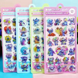 새로운 귀여운 스티치 3D 레이저 엠보싱 물방울 스티커 만화 장식 스티커 사무용품 DIY