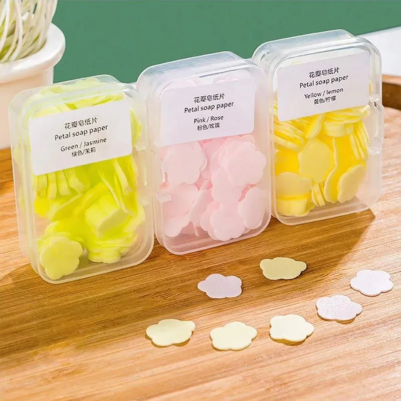 1/2/3/6개 휴대용 비누 종이 목욕 손세정용 일회용 비누 슬라이스 미니 꽃잎 향기나는 휴대용 손세정 비누
