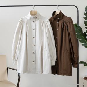 2026 여성 봄/가을 퍼프 소매 트렌치 코트 코튼 스타일리쉬 오버코트
