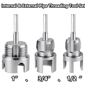 3개입 내외부 파이프 나사 가공 도구 세트, 1/2'' 3/4'' 1'' PVC 플라스틱 파이프 나사 가공 키트, 드릴 호환 나사 가공 도구