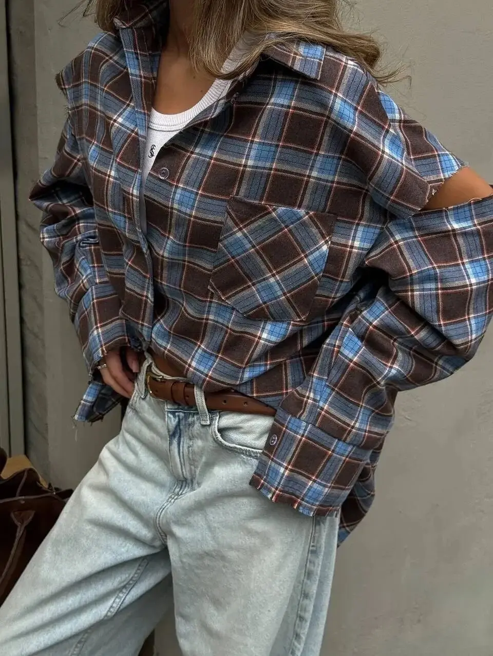 패션 체크무늬 셔츠 여성 우아한 라펠 긴팔 싱글 브레스티드 포켓 루즈 탑 2026 신상 시크 아우터웨어 셔츠