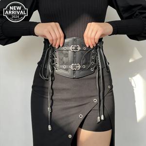 2026 섹시 패션 펑크 고스 레이스 캐머번드, 여성용 레트로 스트레치 코르셋 벨트 (금속 핀 버클 포함), 로프 타이 고딕 파티 벨트