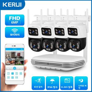 KERUI 6MP 풀 HD 8채널 무선 NVR 보안 WIFI IP 듀얼 렌즈 카메라 시스템 키트 실외 감시 CCTV 오디오 비디오 레코더